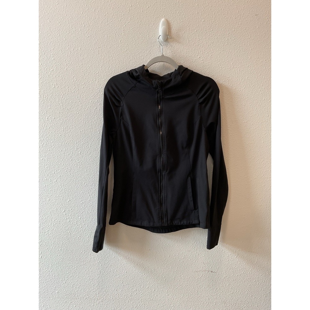 Yogalicious Lux Women's Black Full Zip Hooded Hoodie Jacket Pockets Size L